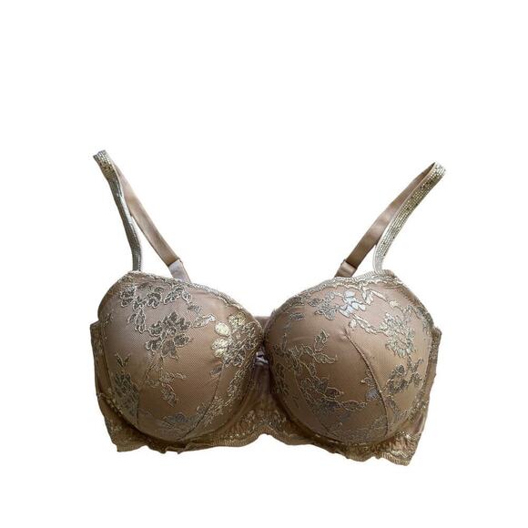 Victoria’s Secret Dream Angels Demi cup bra Womens Silver lace beige 34DDD - Picture 1 of 8